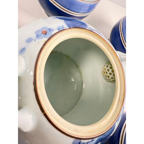 Arita Ware Grey Floral Japanese Tea Set with Teapot & 5 Cups w/ Lids Modern - Picture 6 of 9